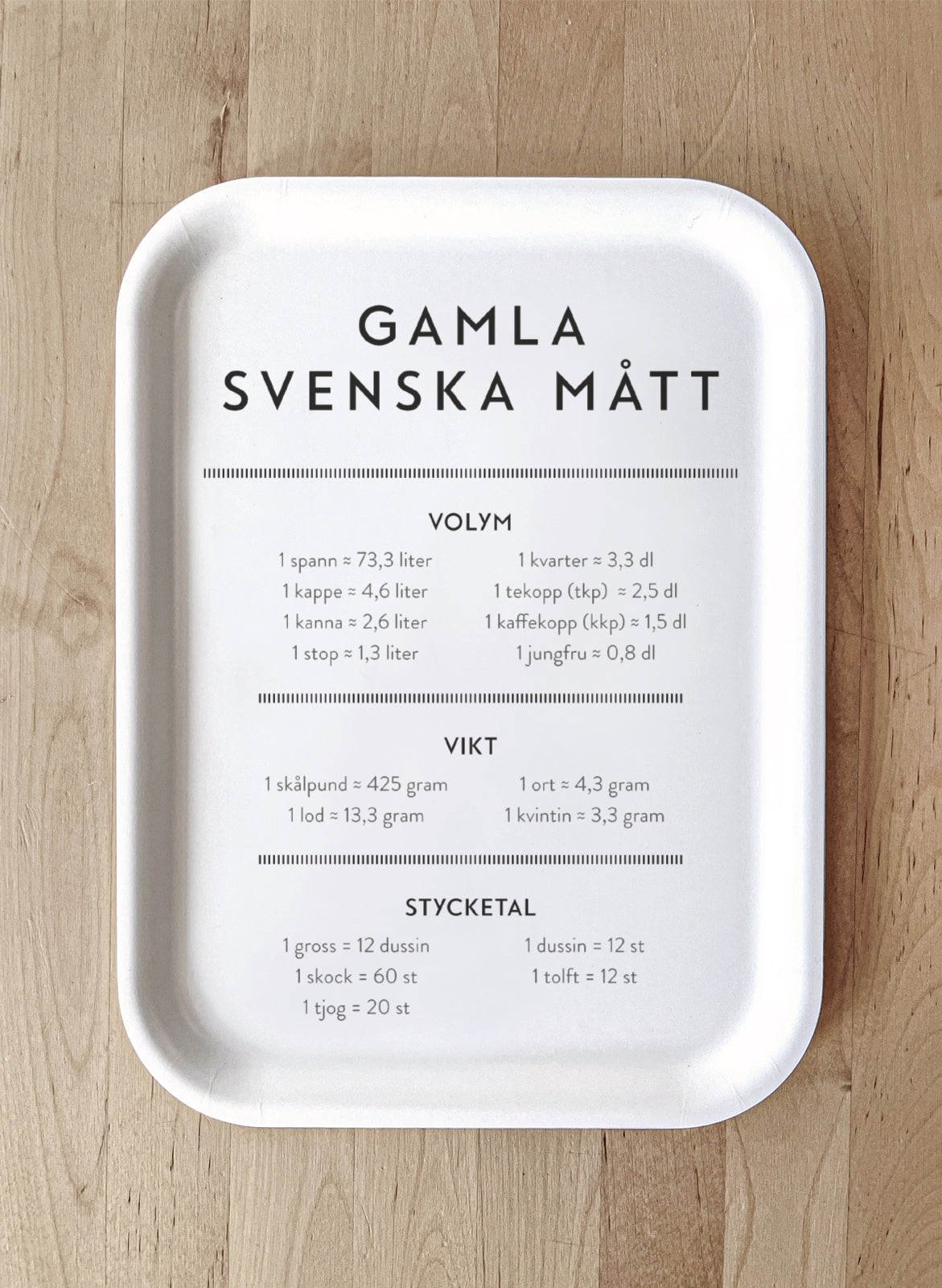 Tray Gamla svenska mått - In Swedish