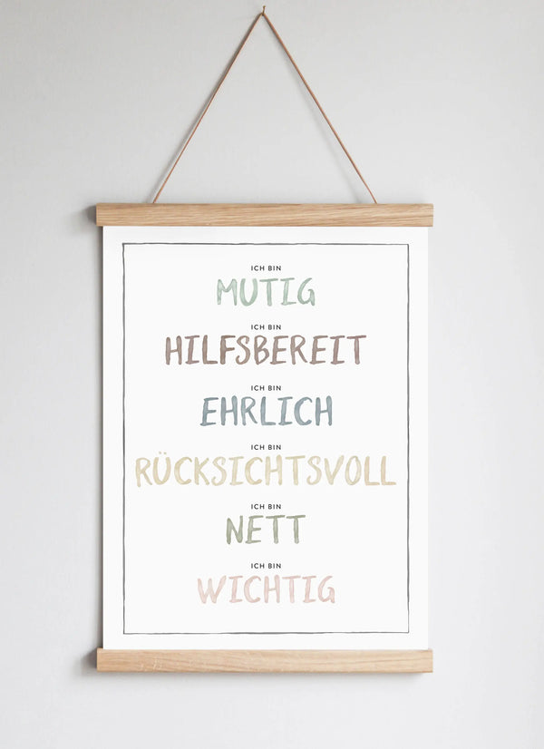 Poster Hanger in Solid Oak Dusty Pastel