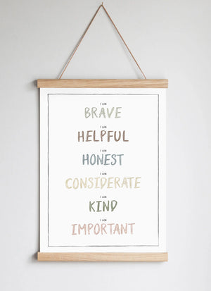 Poster Hanger in Solid Oak Dusty Pastel