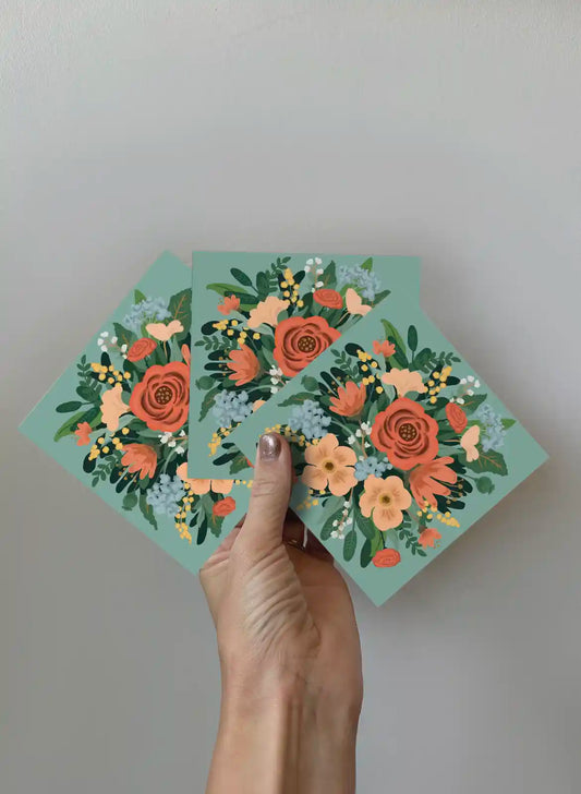 Greeting Card 3-pack - Bouquet - Green